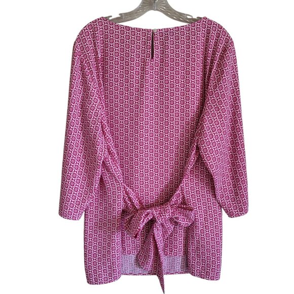 Talbots Boho Top Women's 2X Pink White Tie Waist Short Sleeve Zip Side Career - Picture 2 of 8